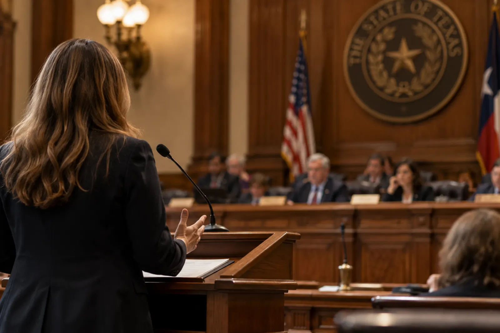 An advocate giving testimony at a legislative committee hearing